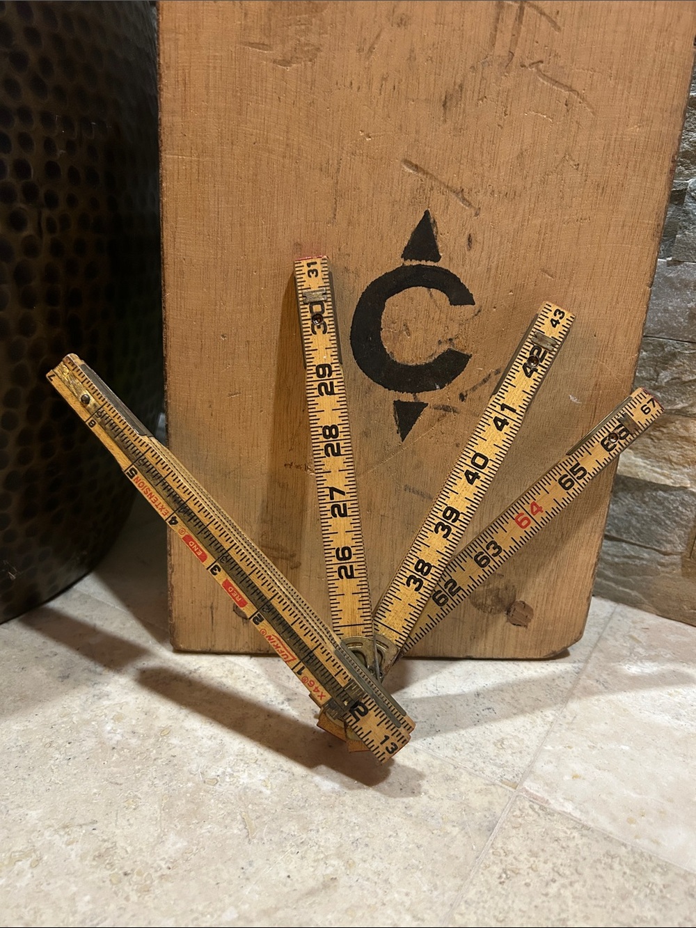 vintage Lufkin X46 Red End 72” wooden folding extension rule w/ brass slide
